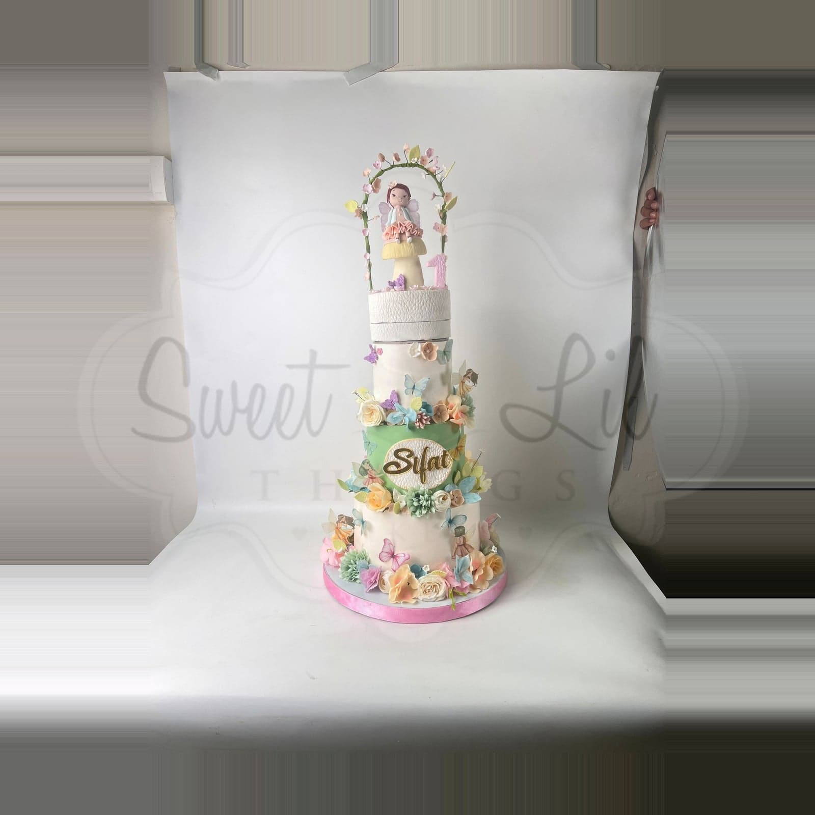 4 Tier Fairy Garden First Birthday Cake photo 2