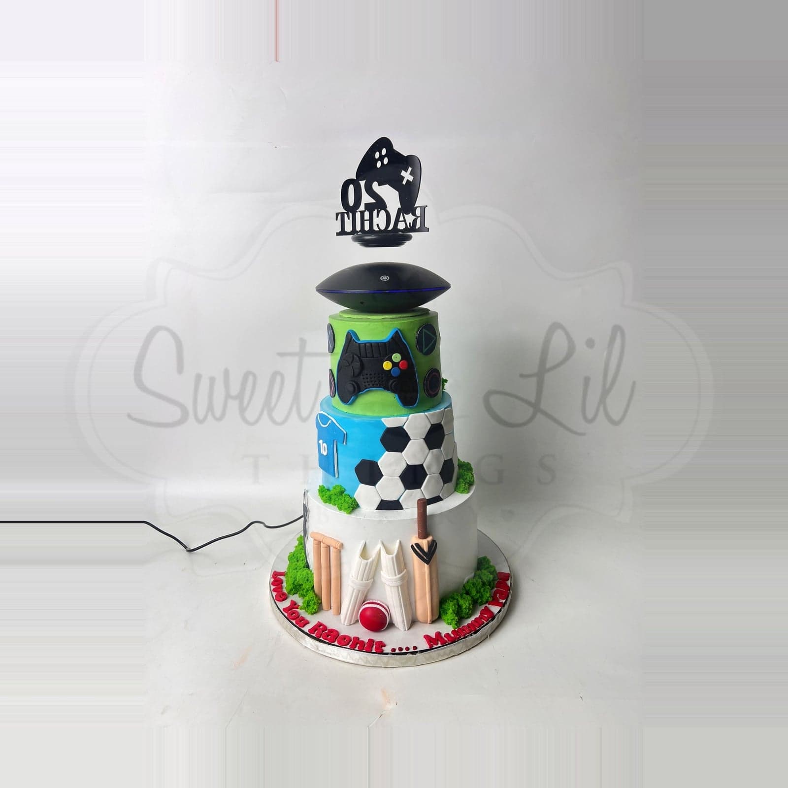 Cricket,football,gaming theme cake photo 2