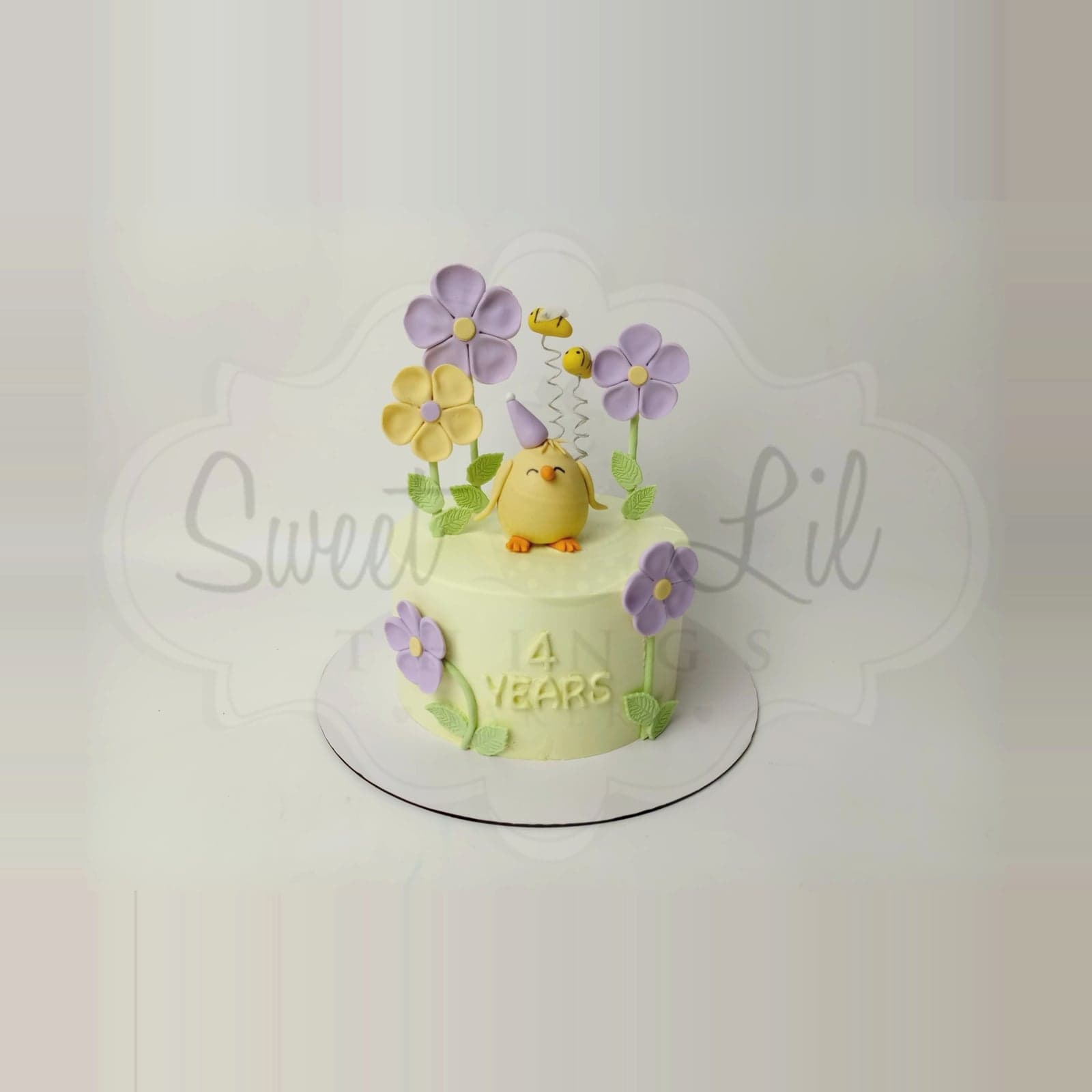 Baby Chick and Flowers Birthday Cake photo 2