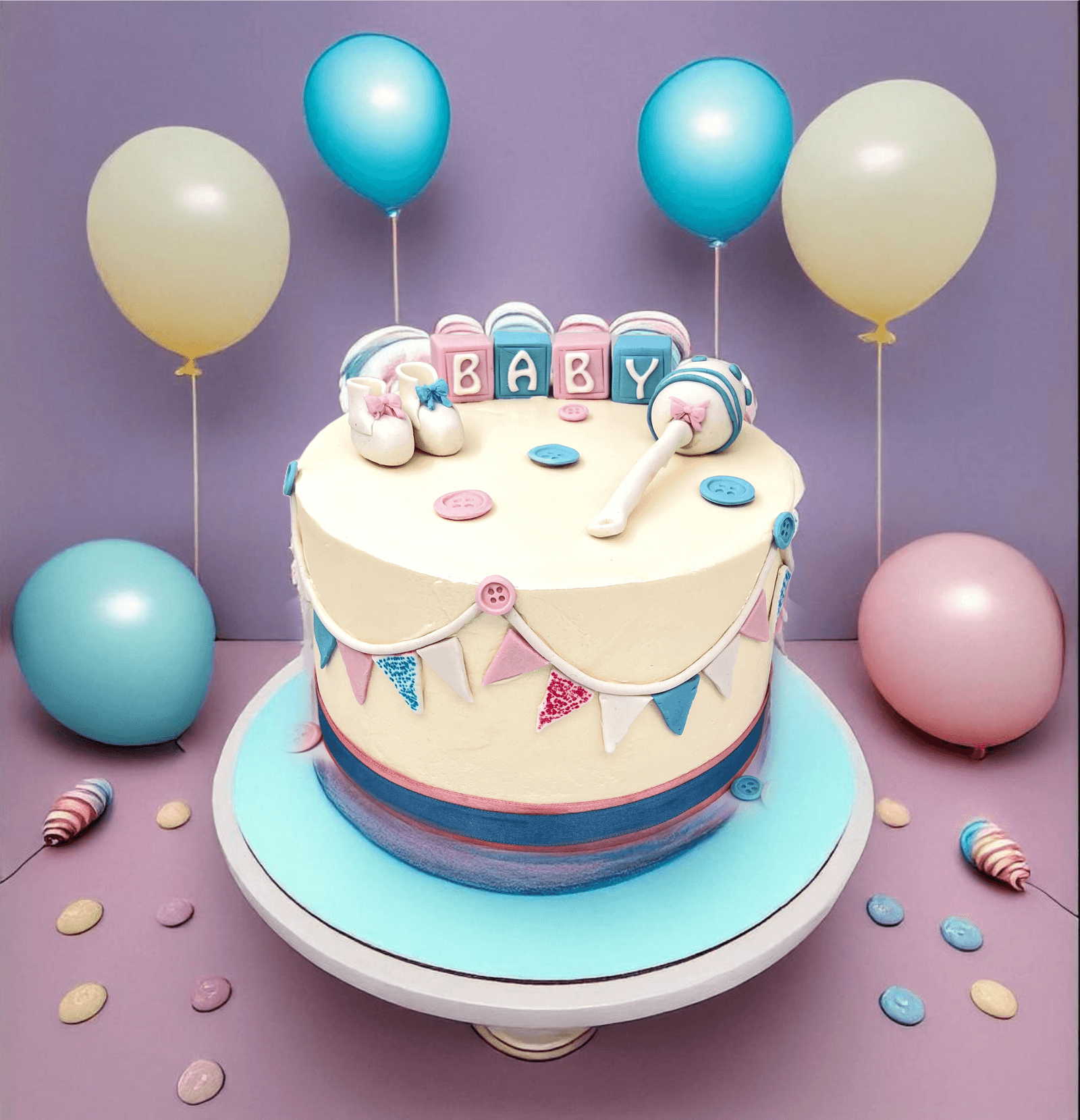 Baby Shower Cake (Rattle and booties)