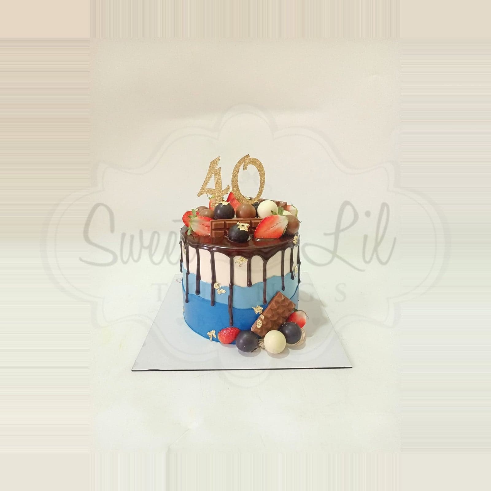 Blue and Gold 40th Birthday Cake photo 2
