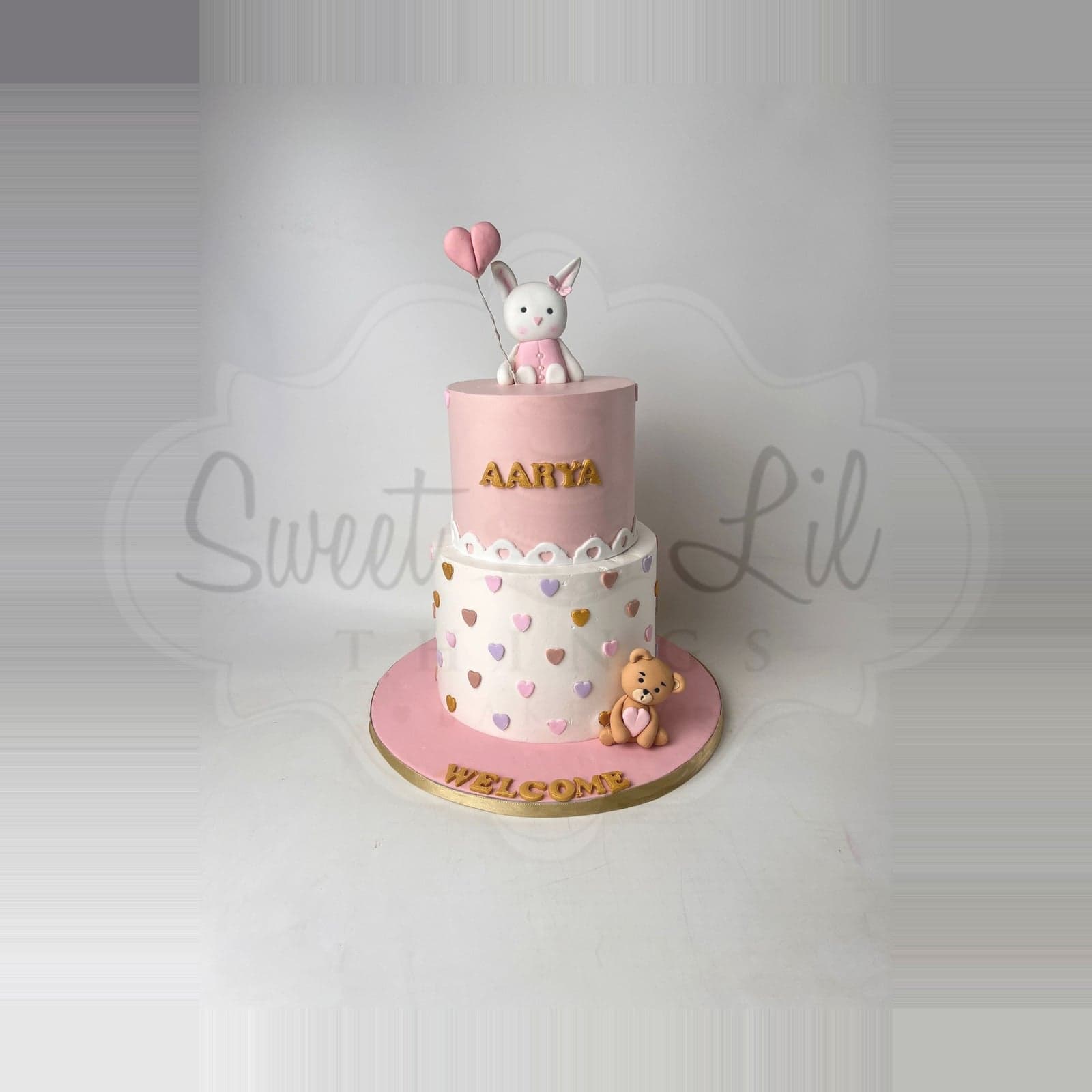 Bunny and Teddy Welcome Baby Cake photo 2