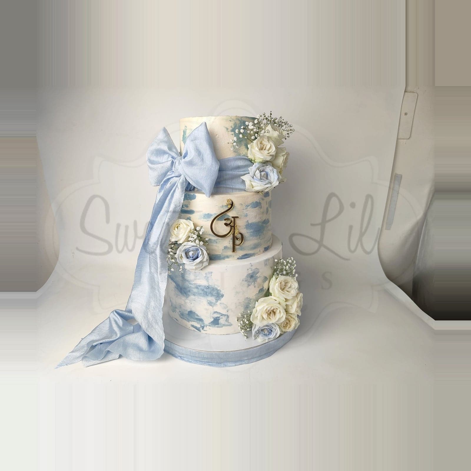 Blue Monogram Bow Cake photo 2