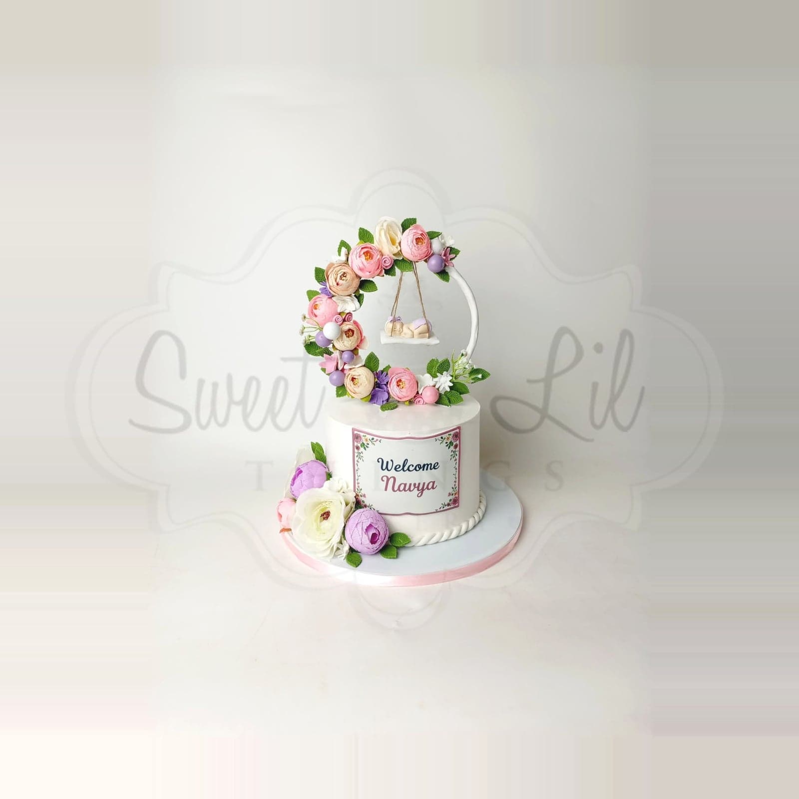 Welcome Baby Cake — Floral Wreath photo 2