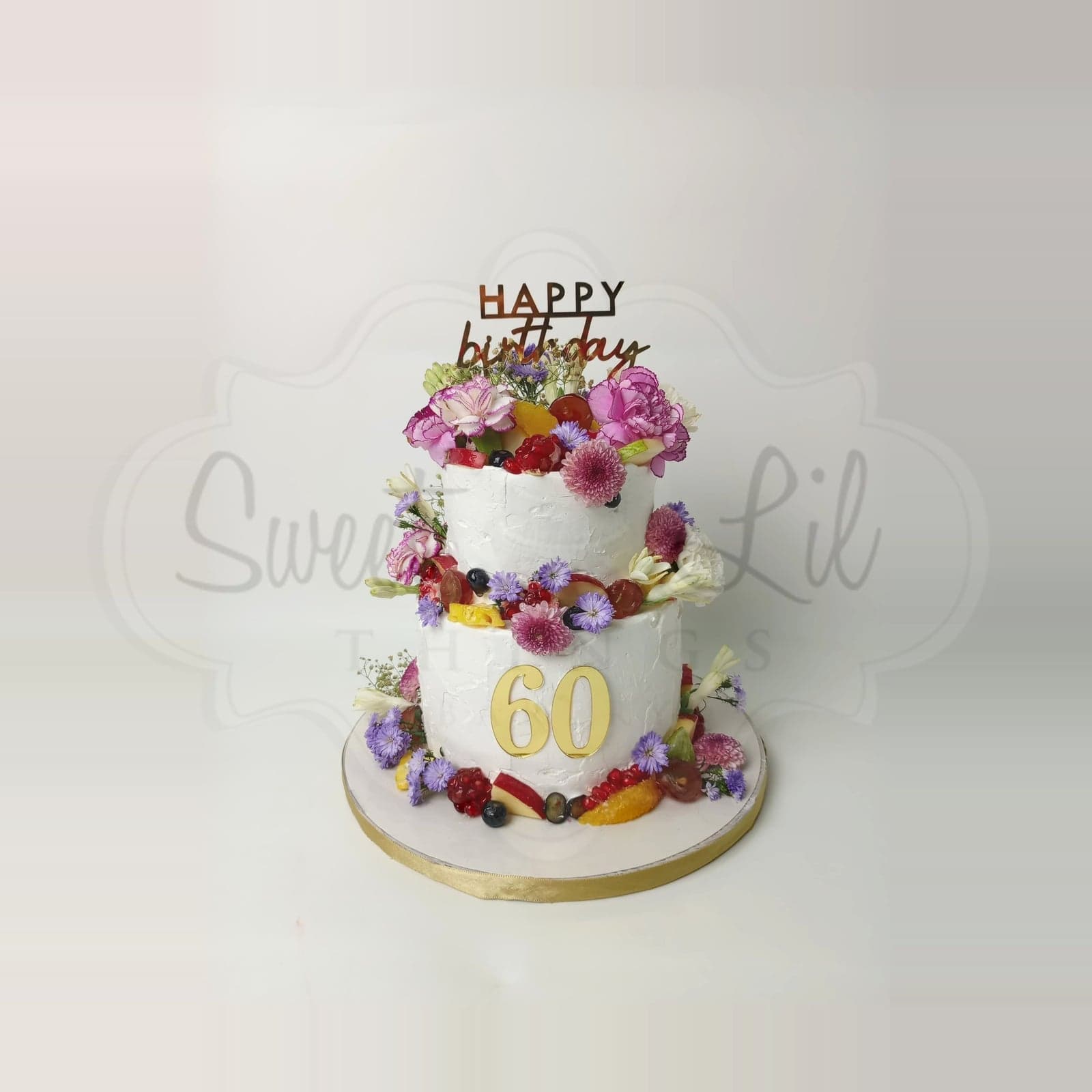 Fresh Floral 60th Birthday Cake photo 2