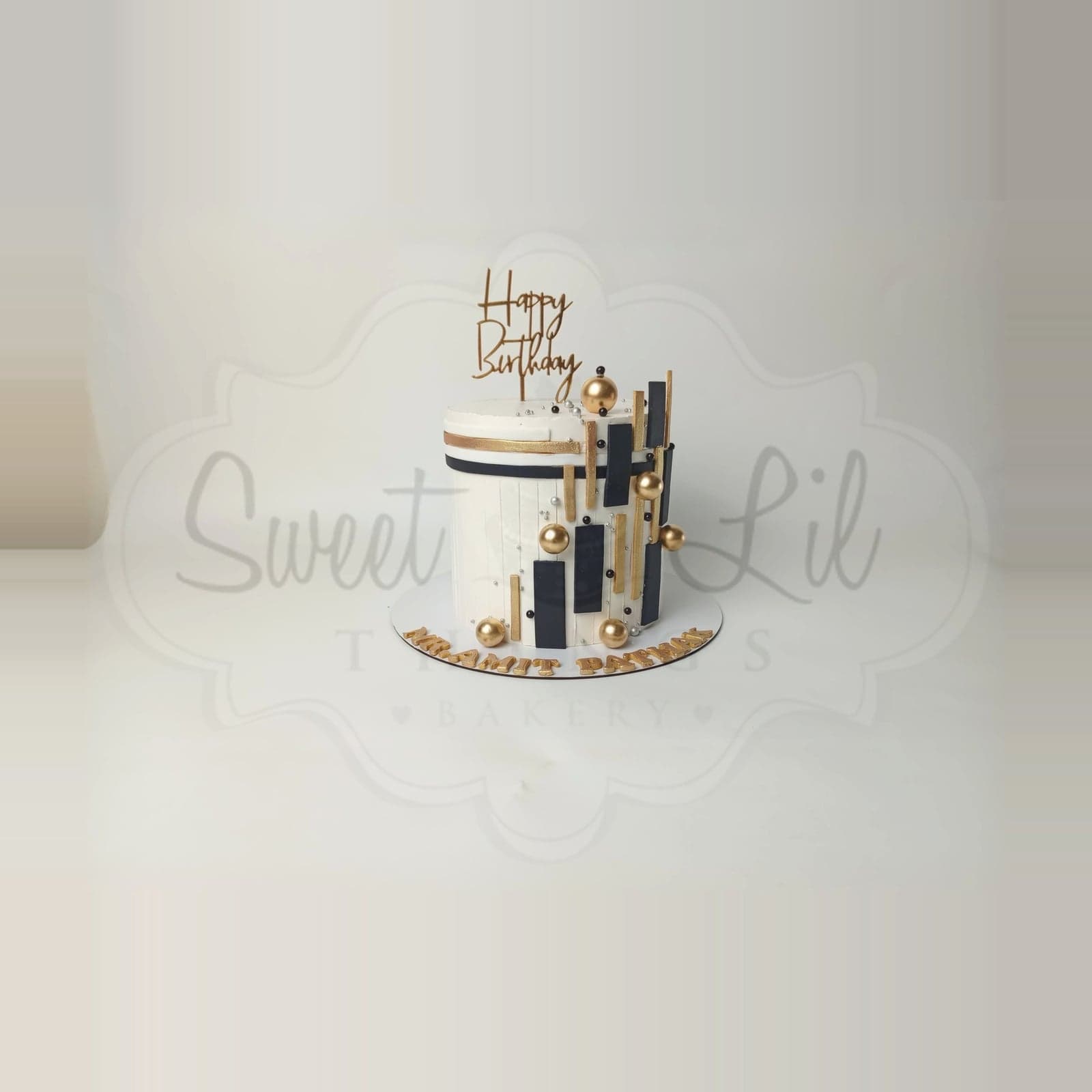 Geometric Gold Panel Birthday Cake photo 2