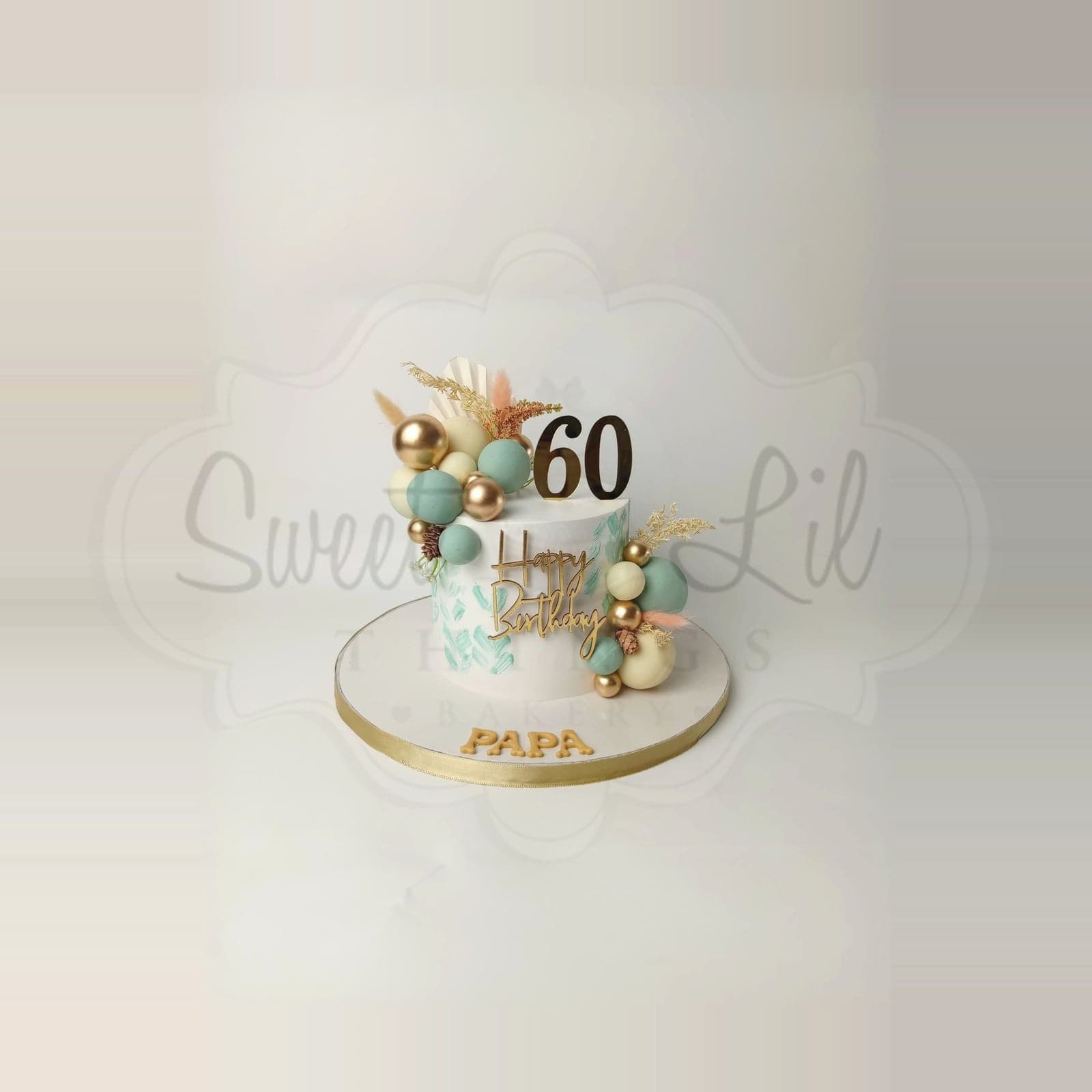 Sage and Gold 60th Birthday Cake photo 2