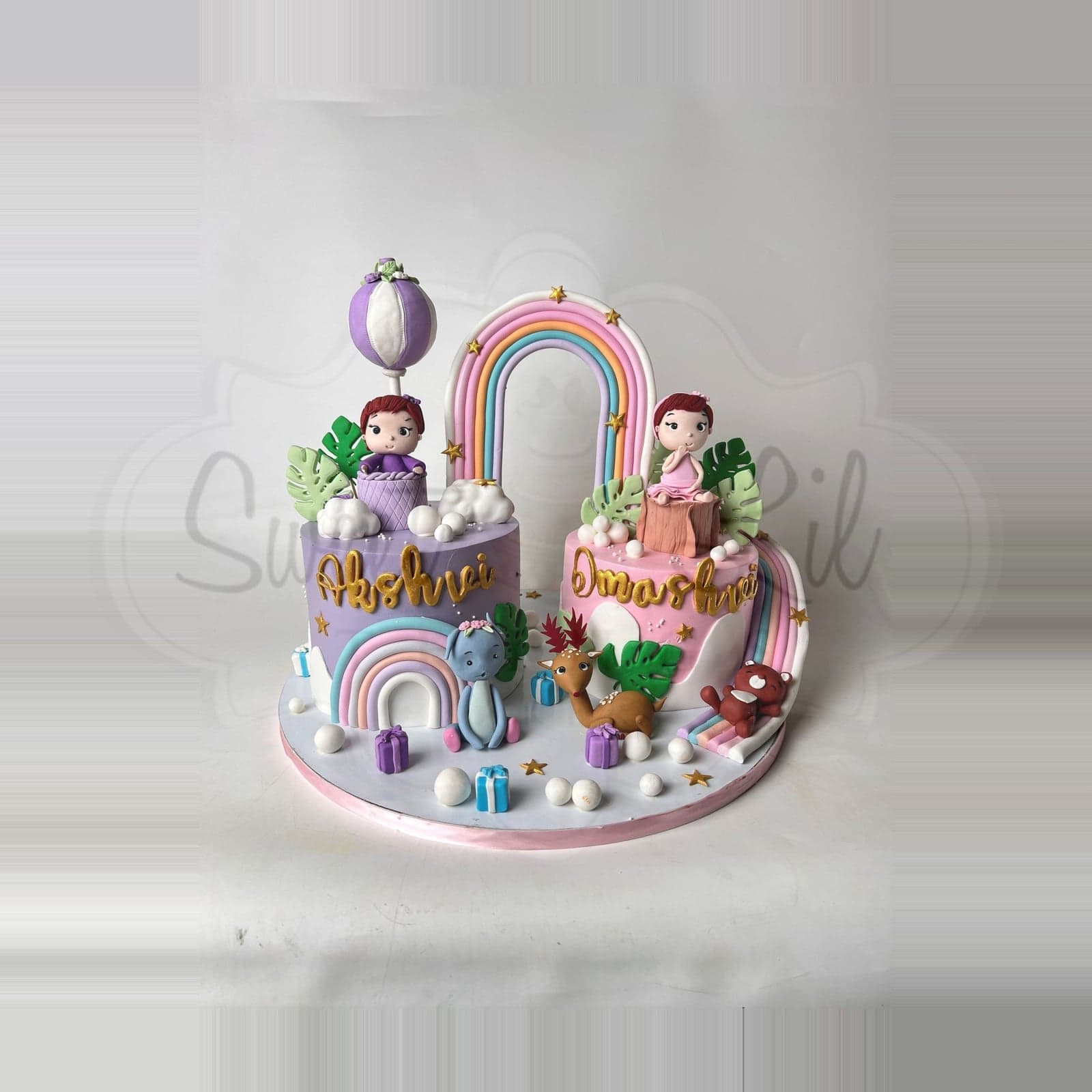 Twin Rainbow Birthday Cake photo 2