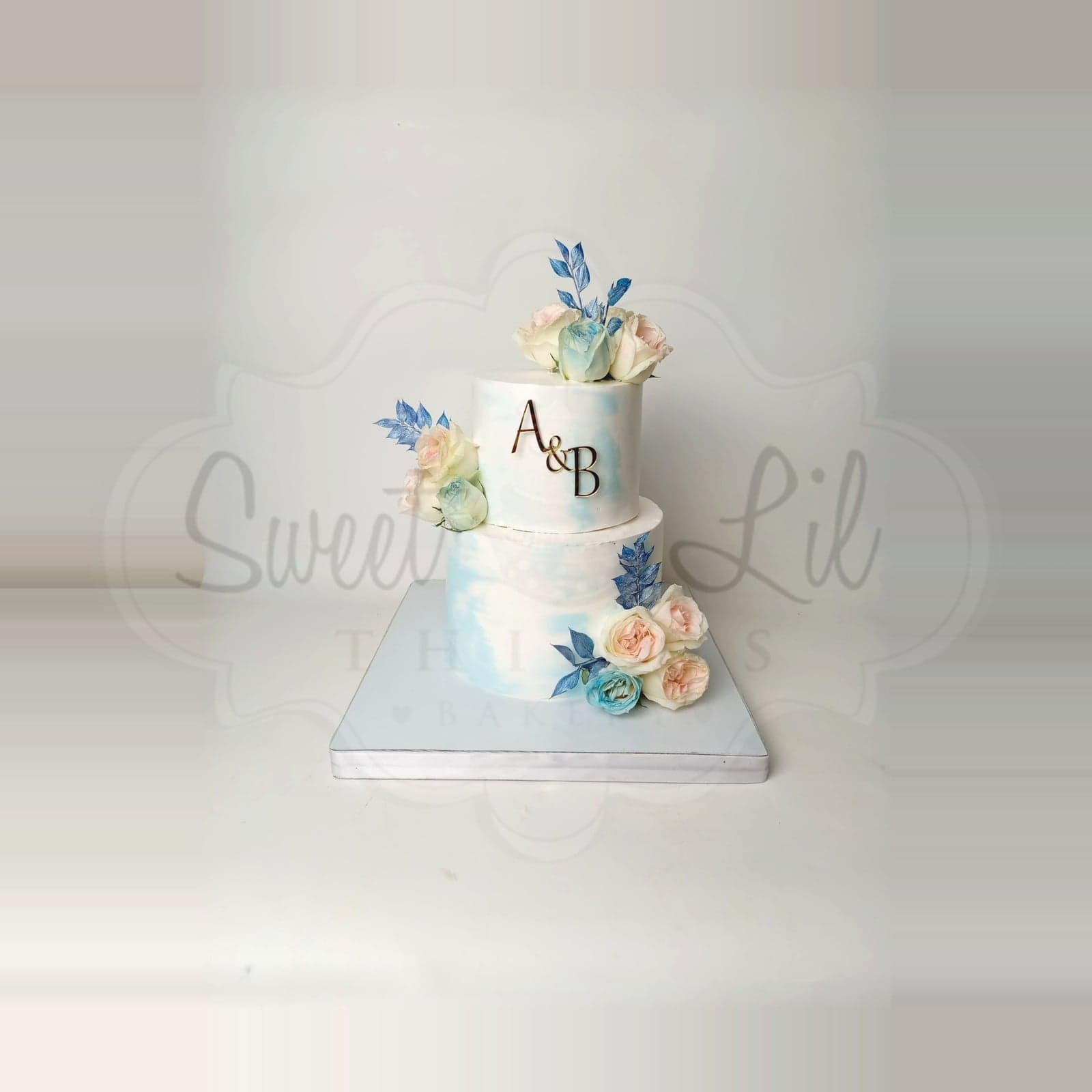 Watercolour Monogram Anniversary Cake photo 2