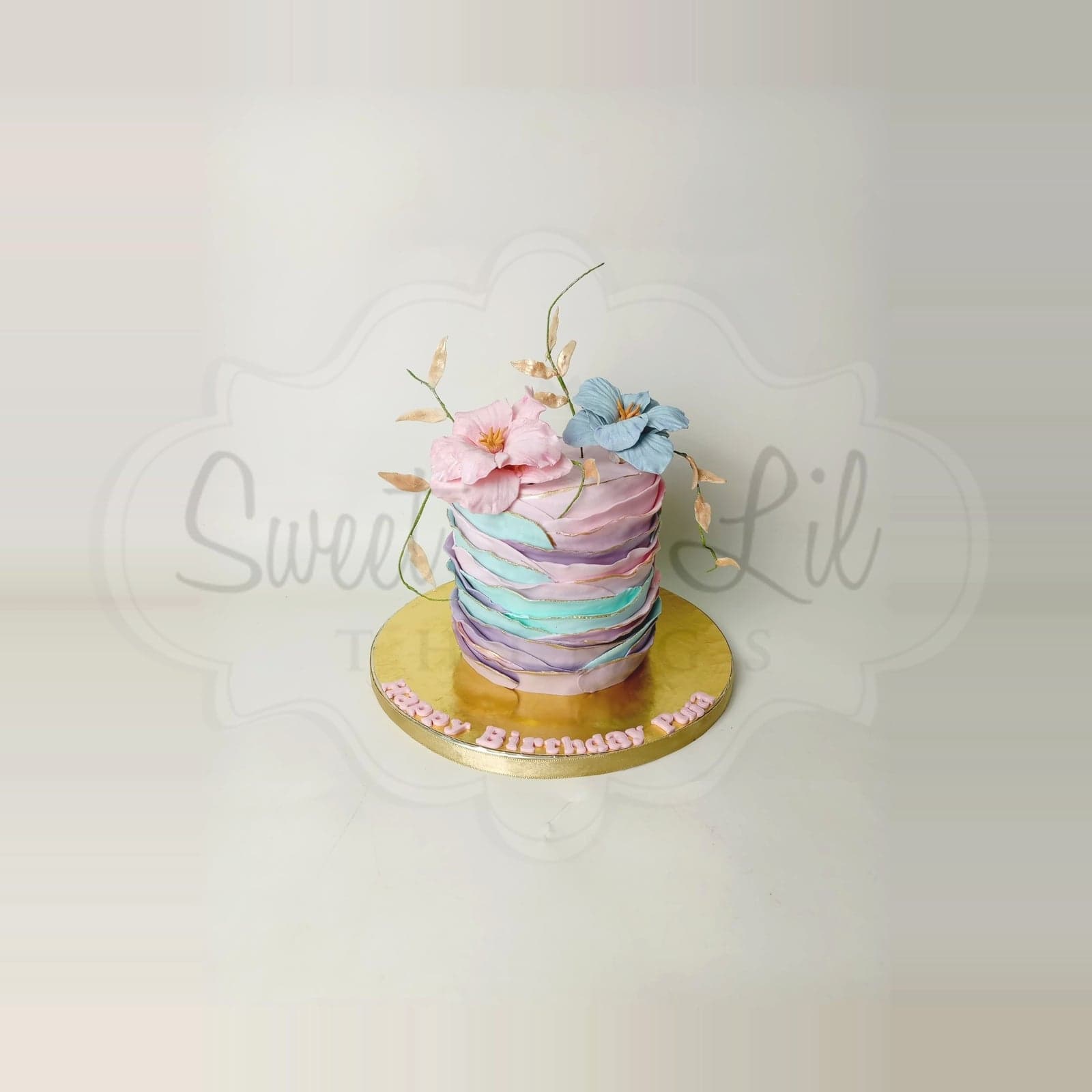 Watercolour Ruffle Floral Birthday Cake photo 2